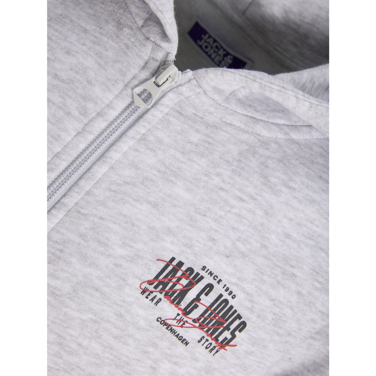 Jack & Jones White Melange Jjaero Sweat Zip Hette Jnr