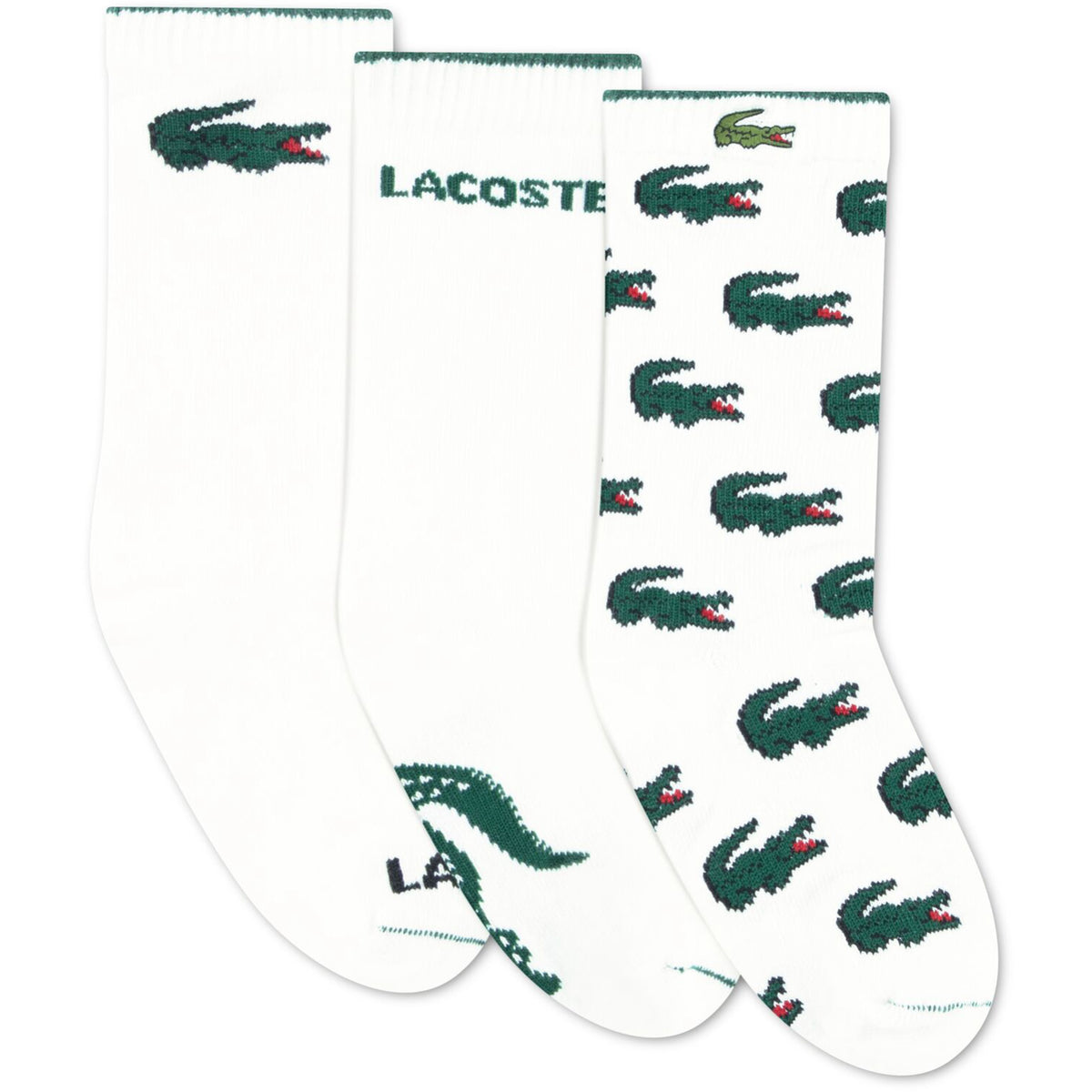 LACOSTE Blanc 3Pk Croc Bomull Crew