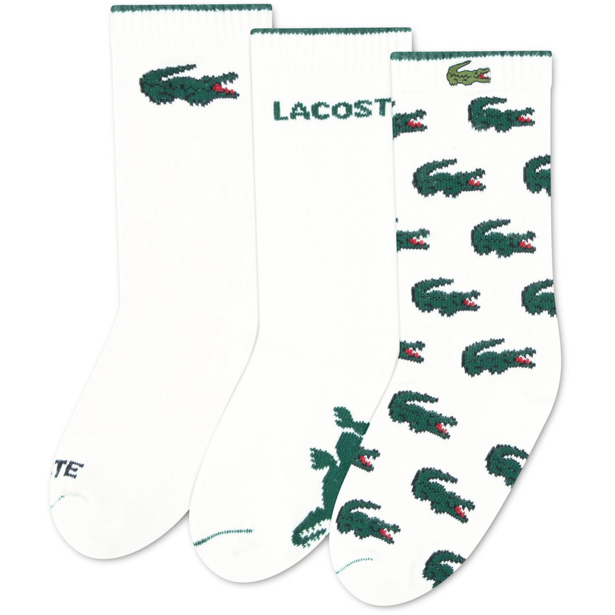 LACOSTE Blanc 3Pk Croc Bomull Crew