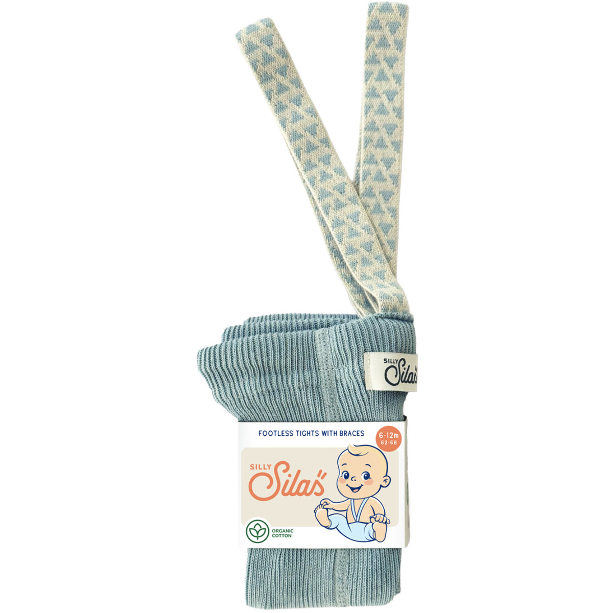 Silly Silas Footless Bomull Strømpebukser Med Braces Misty Blue Patterned