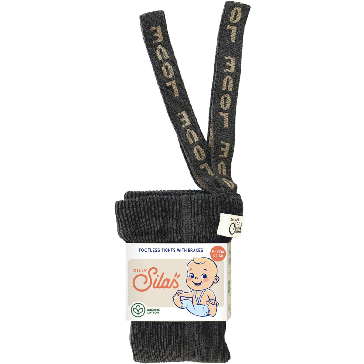 Silly Silas Footless Bomull Strømpebukser Med Braces Dark Grey Patterned