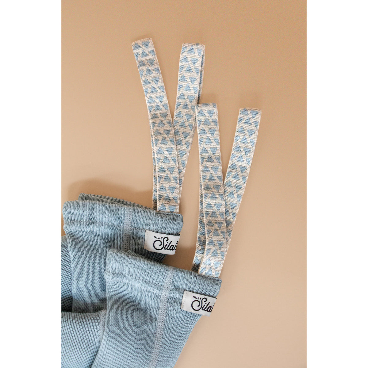 Silly Silas Footless Bomull Strømpebukser Med Braces Misty Blue Patterned