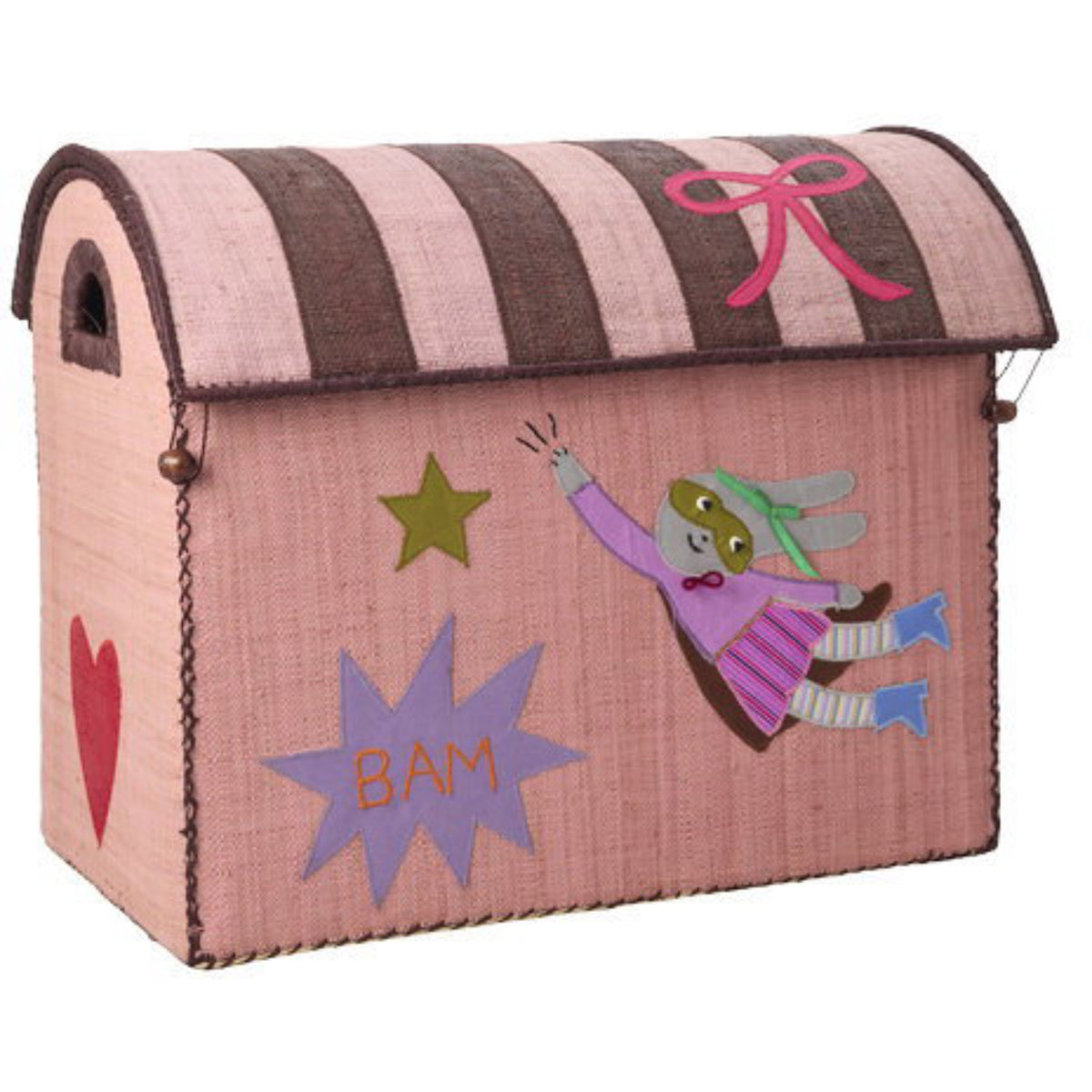 Rice Raffia Leketøy Baskets Med Hero Theme - Pink - Sett Of 3
