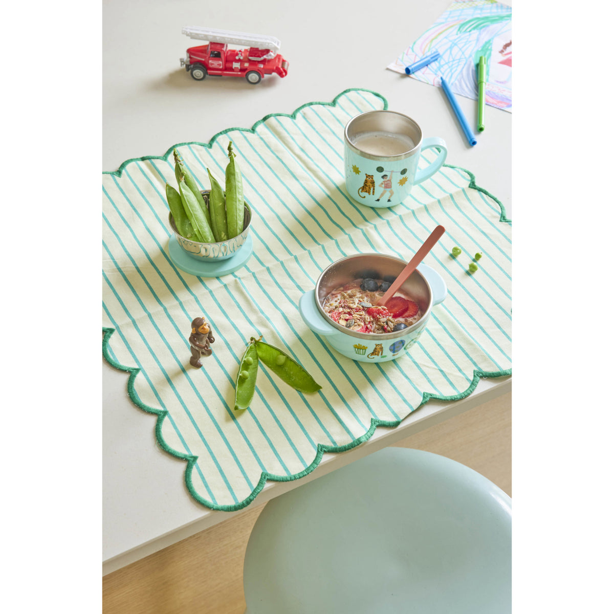 Rice Rustfrit Stål Baby Kopp Med Handle And Fixed Trekk - Mint Fun Fair Print - 260 Ml