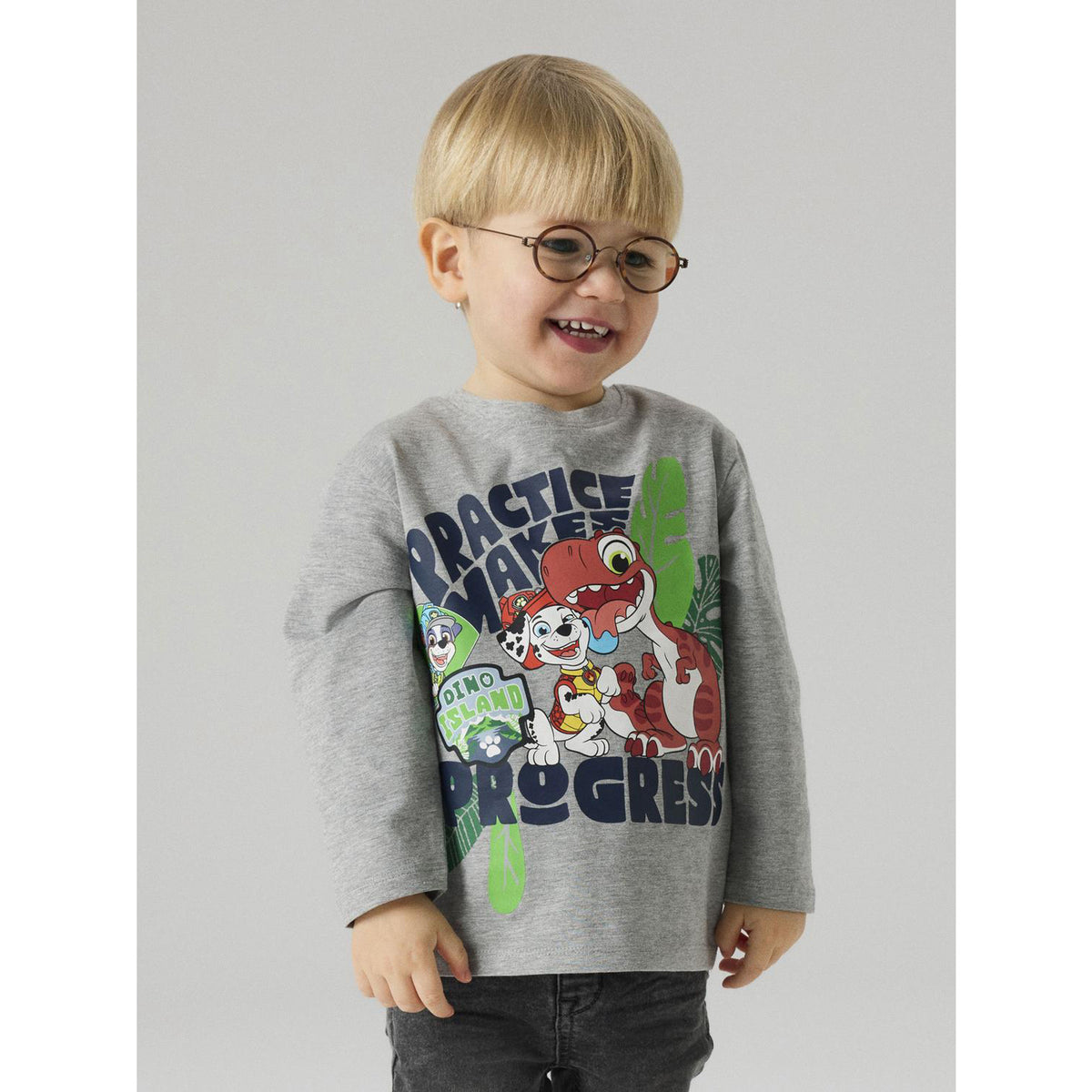 Name It Grey Melange Nmmjik Paw Ls Nreg Topp Box Noos Cplgm