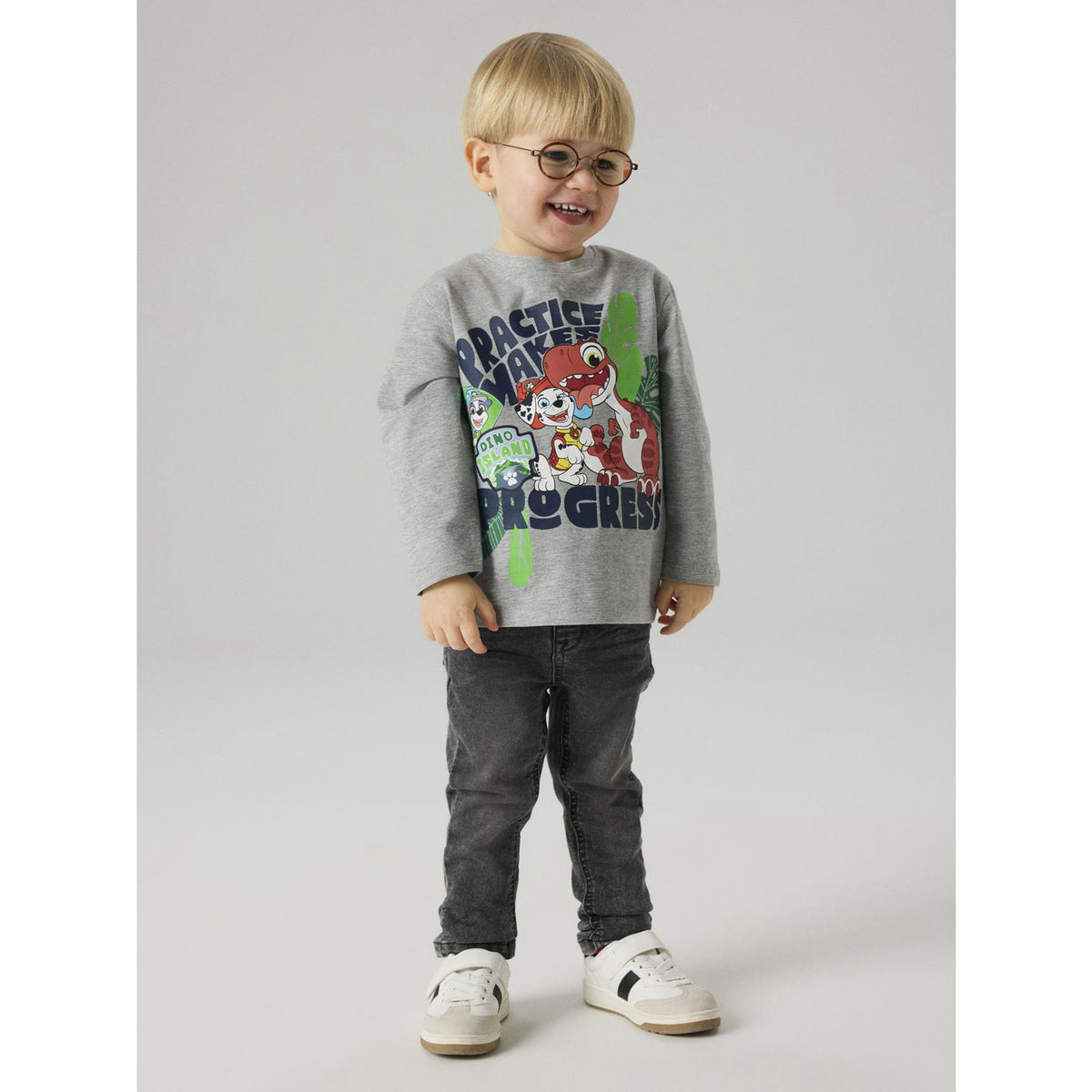 Name It Grey Melange Nmmjik Paw Ls Nreg Topp Box Noos Cplgm