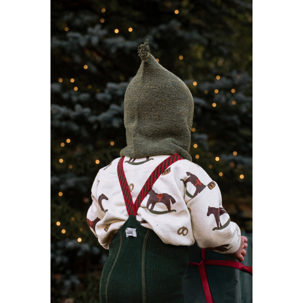 Silly Silas Footless Bomull Strømpebukser Med Braces Dark Forest Green Christmas Patterned