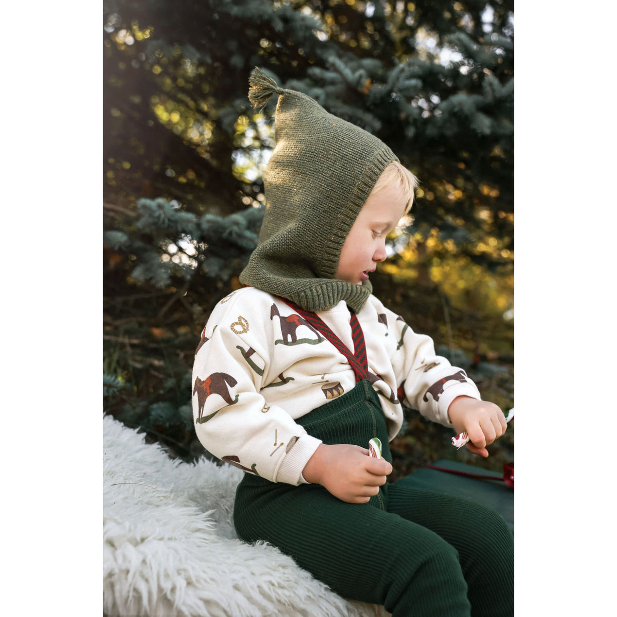 Silly Silas Footless Bomull Strømpebukser Med Braces Dark Forest Green Christmas Patterned