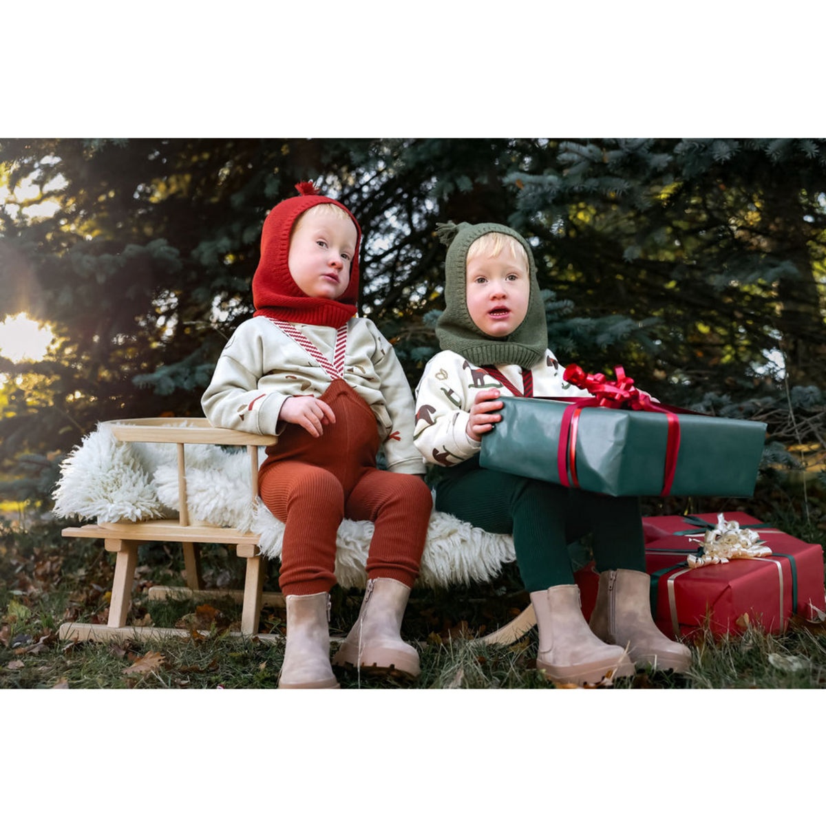 Silly Silas Footless Bomull Strømpebukser Med Braces Dark Forest Green Christmas Patterned