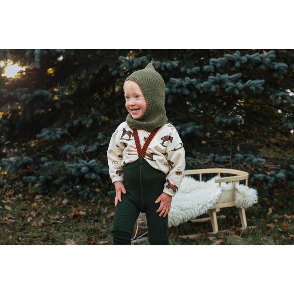 Silly Silas Bomull Strømpebukser Med Braces Dark Forest Green Christmas Patterned