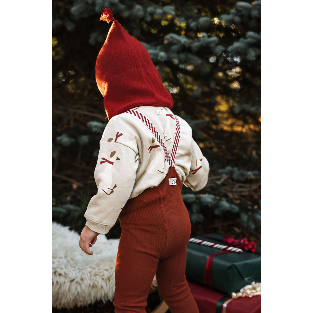 Silly Silas Footless Bomull Strømpebukser Med Braces Cinnamon Christmas Patterned