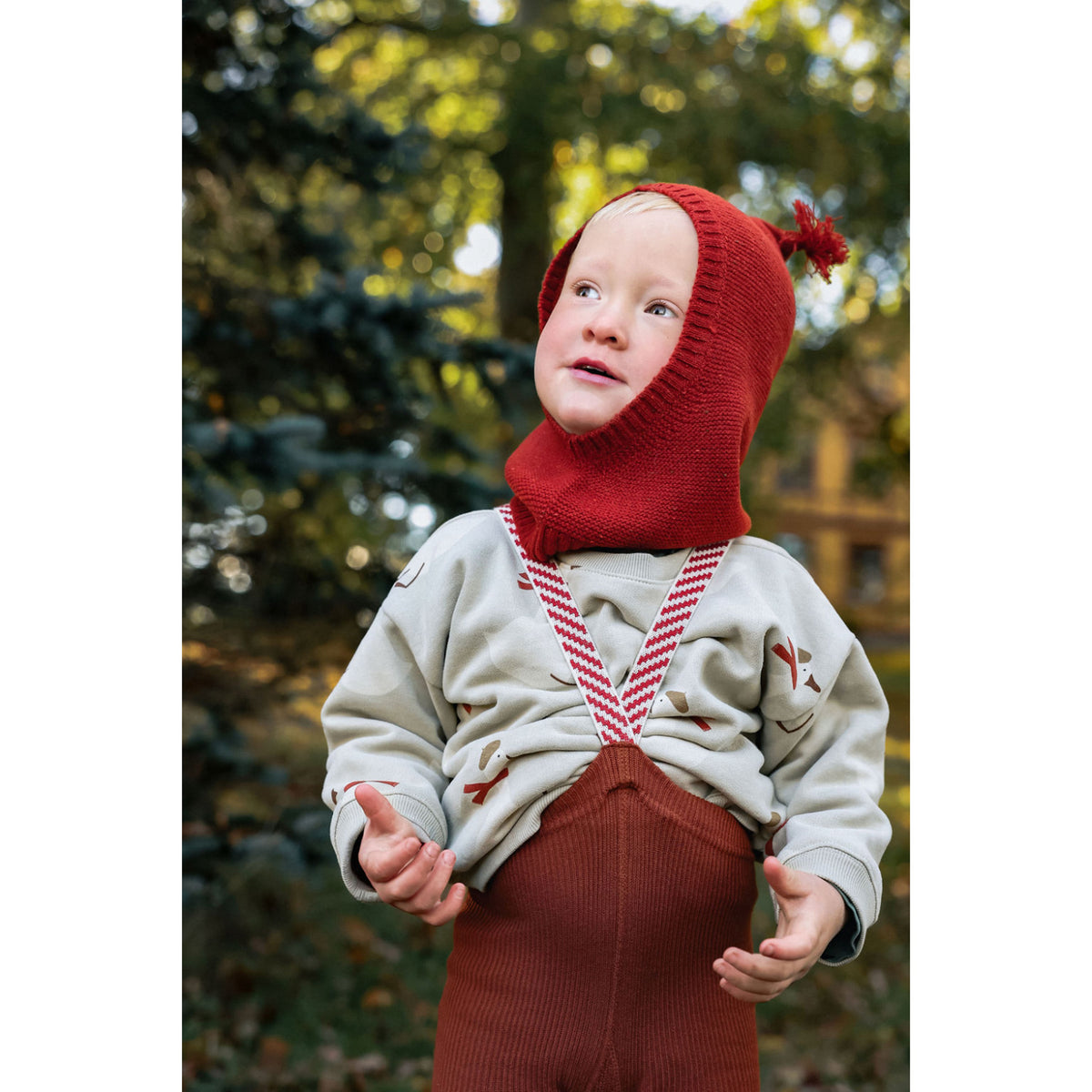 Silly Silas Footless Bomull Strømpebukser Med Braces Cinnamon Christmas Patterned