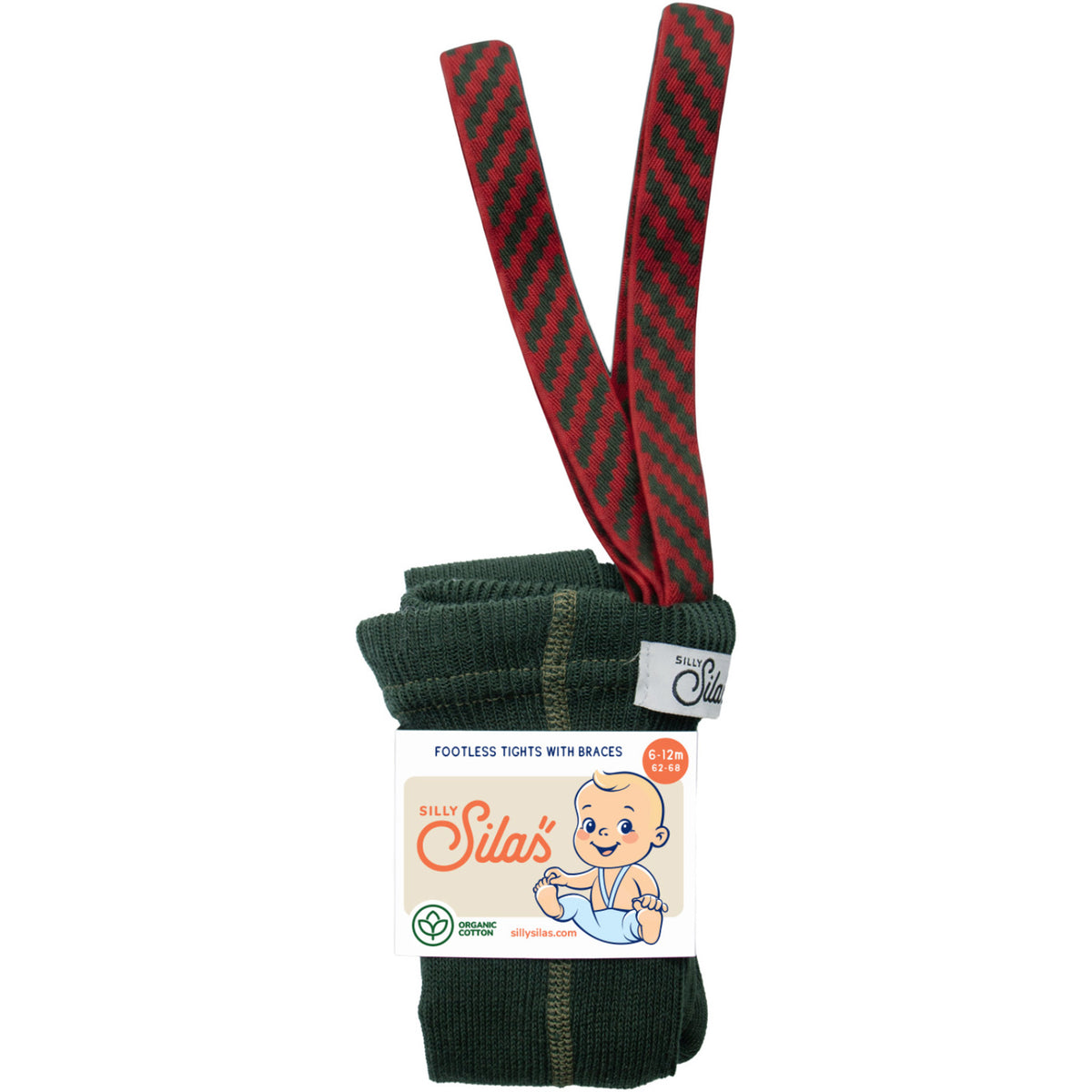 Silly Silas Footless Bomull Strømpebukser Med Braces Dark Forest Green Christmas Patterned