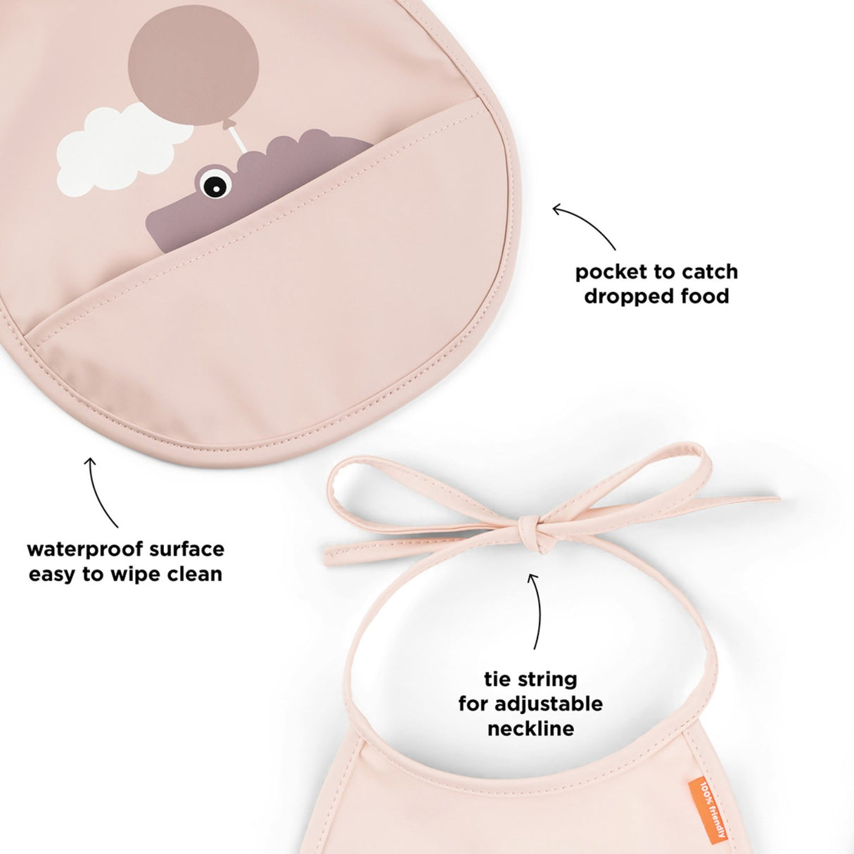 DonebyDeer Mini Bib m/Pocket 2 stk. Happy Clouds Powder