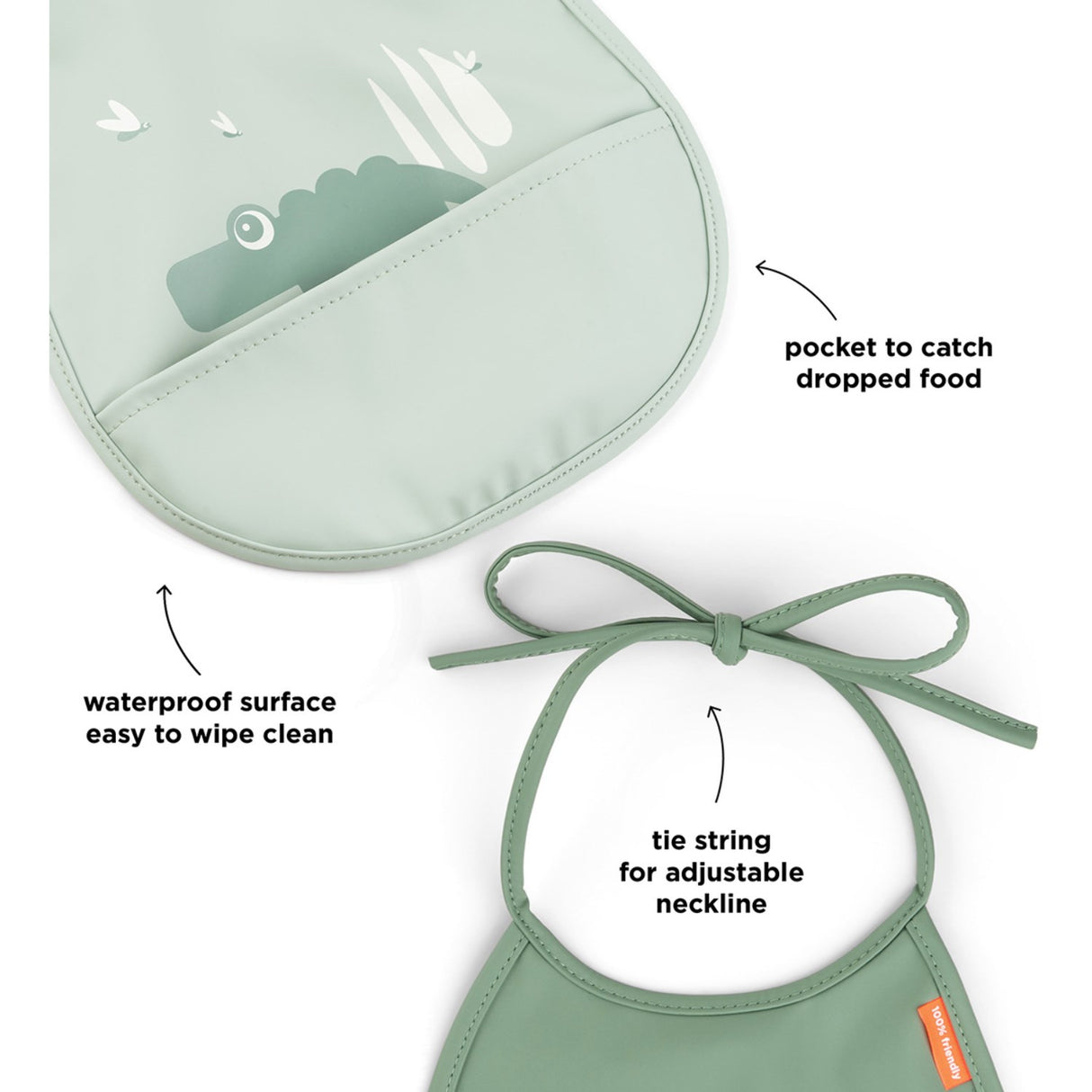 DonebyDeer Mini Bib m/Pocket 2 stk Croco Green