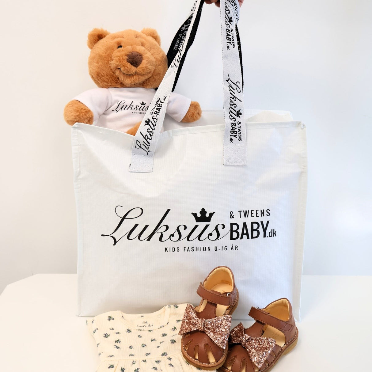 Luksusbaby gjenbrukbar veske med glidelås hvit