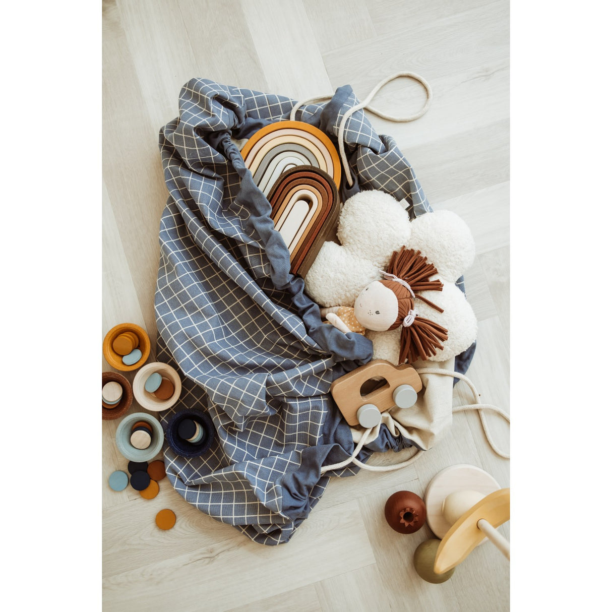 Play&Go Organic Grid Blue 2-in-1 Lekteppe