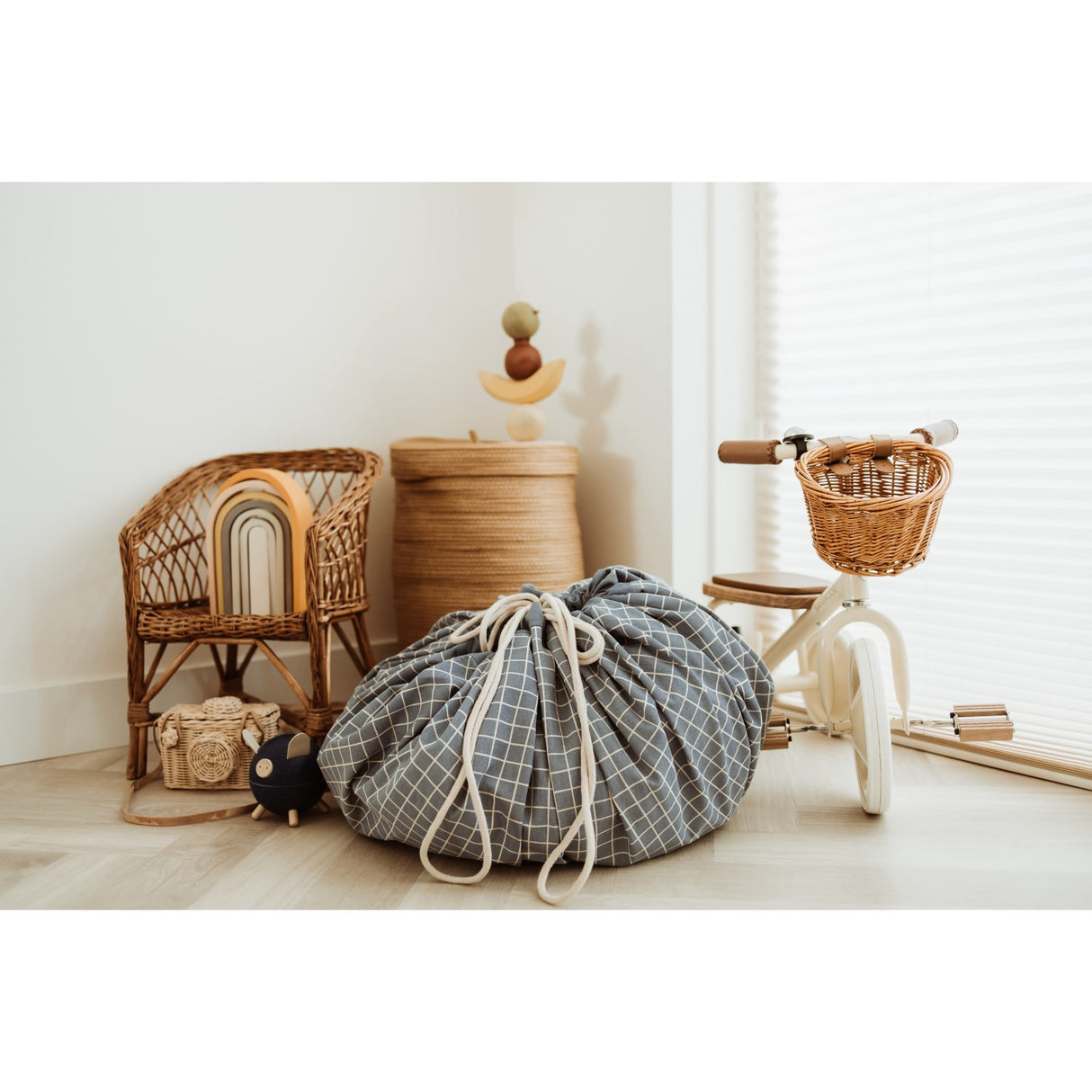 Play&Go Organic Grid Blue 2-in-1 Lekteppe