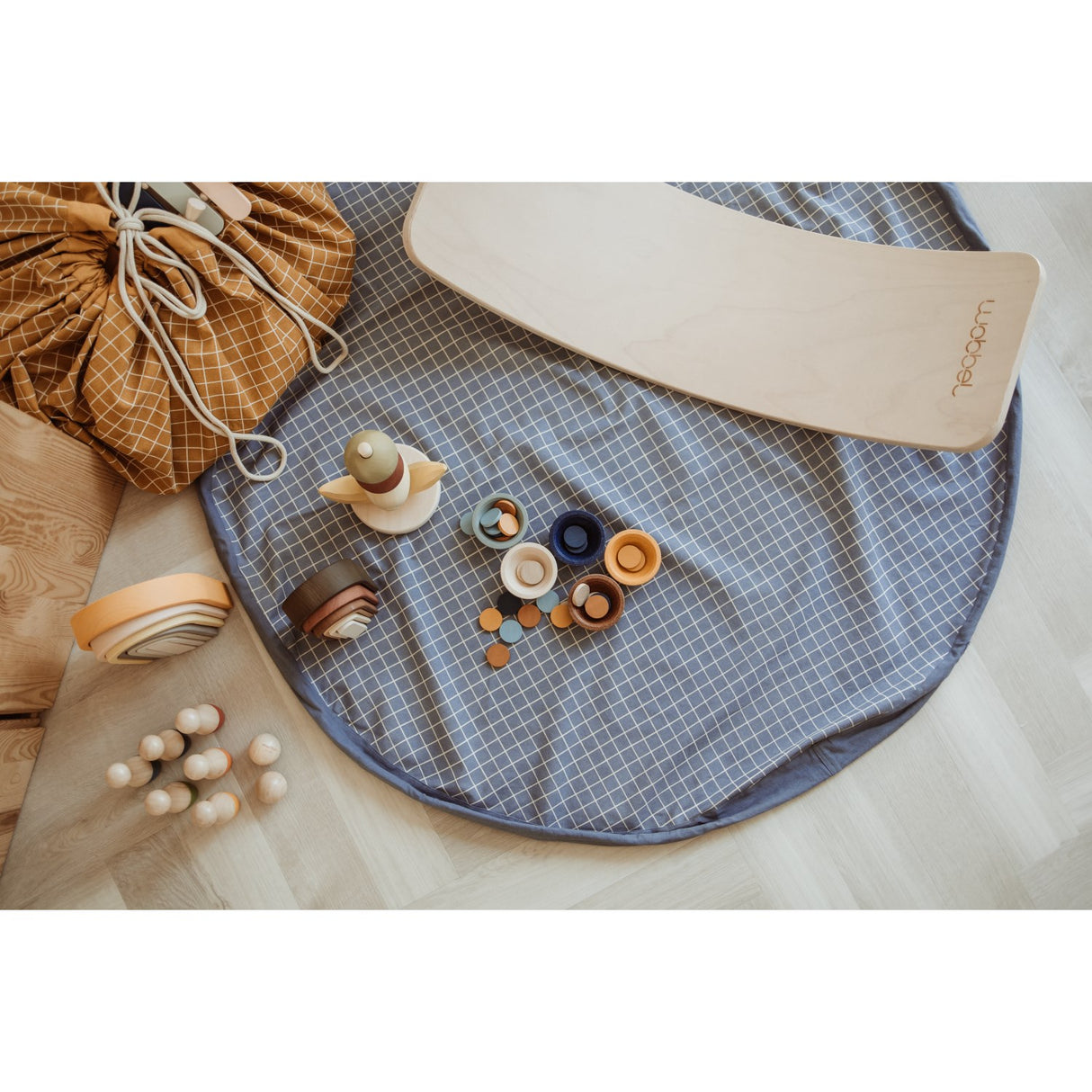 Play&Go Organic Grid Blue 2-in-1 Lekteppe