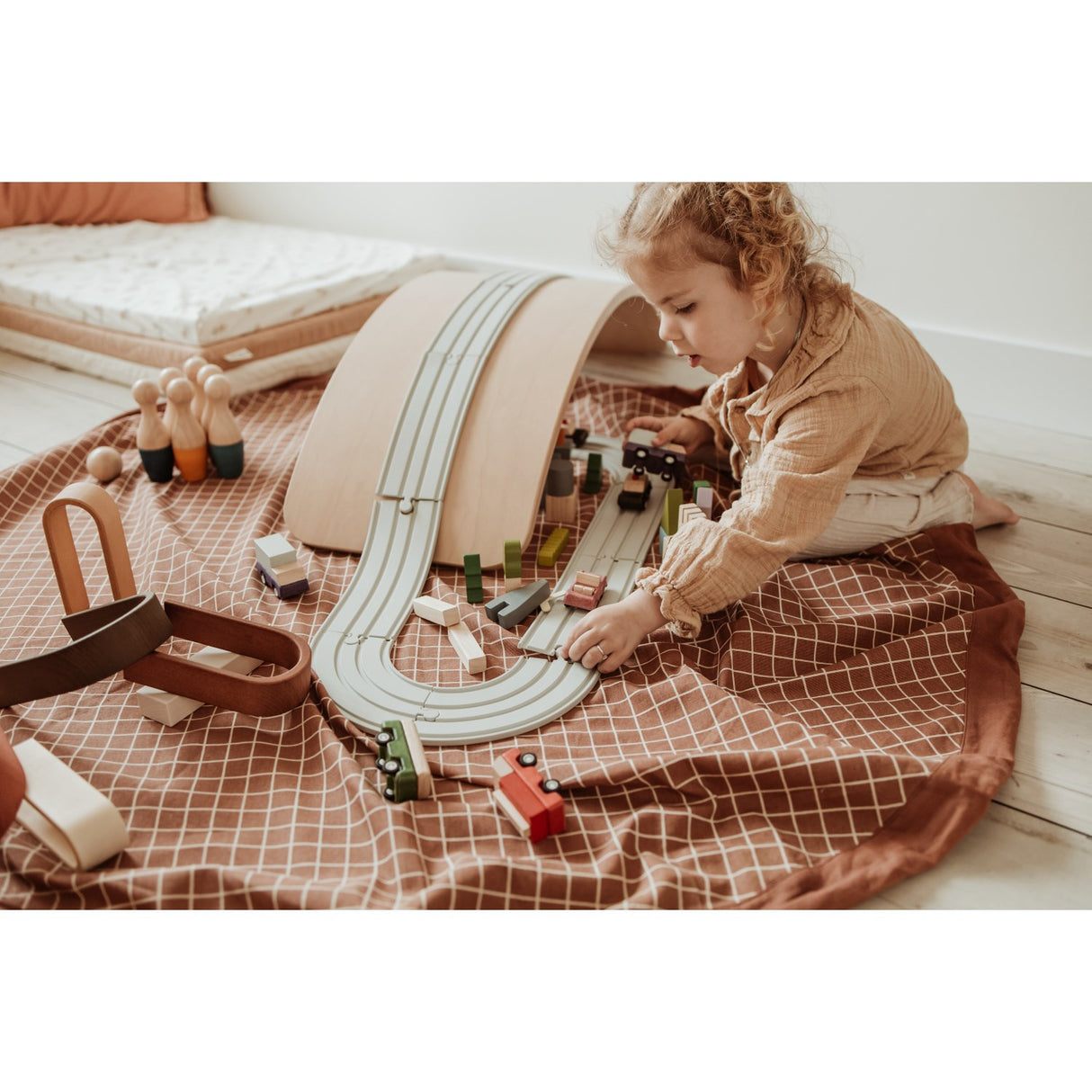 Play&Go Organic Grid Brown 2-in-1 Lekteppe