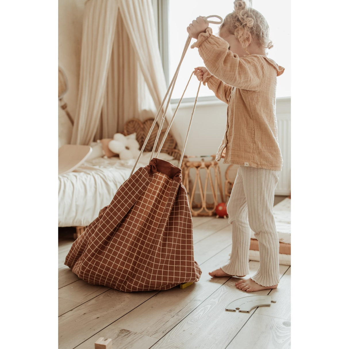 Play&Go Organic Grid Brown 2-in-1 Lekteppe