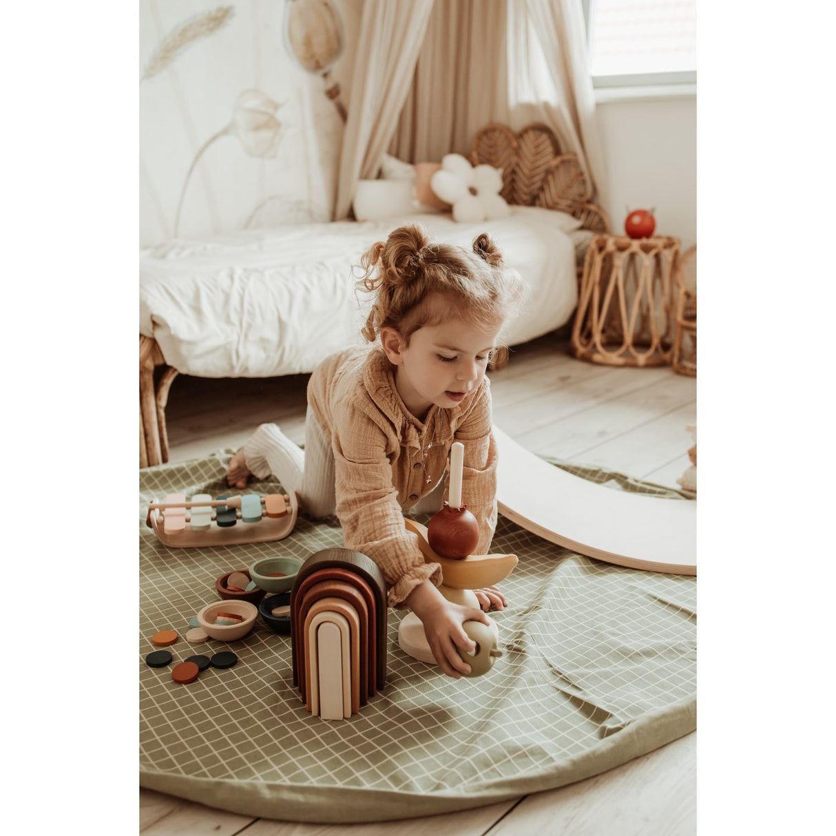 Play&Go Organic Grid Green 2-in-1 Playmat