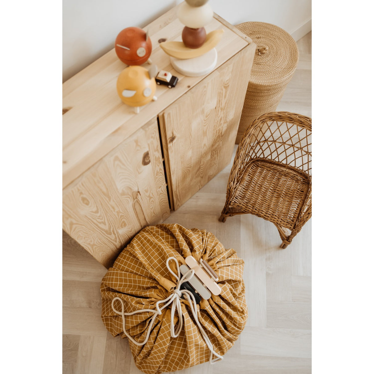 Play&Go Organic Grid Mustard 2-in-1 Lekteppe