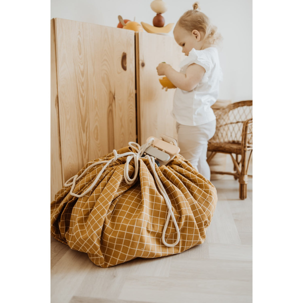 Play&Go Organic Grid Mustard 2-in-1 Lekteppe