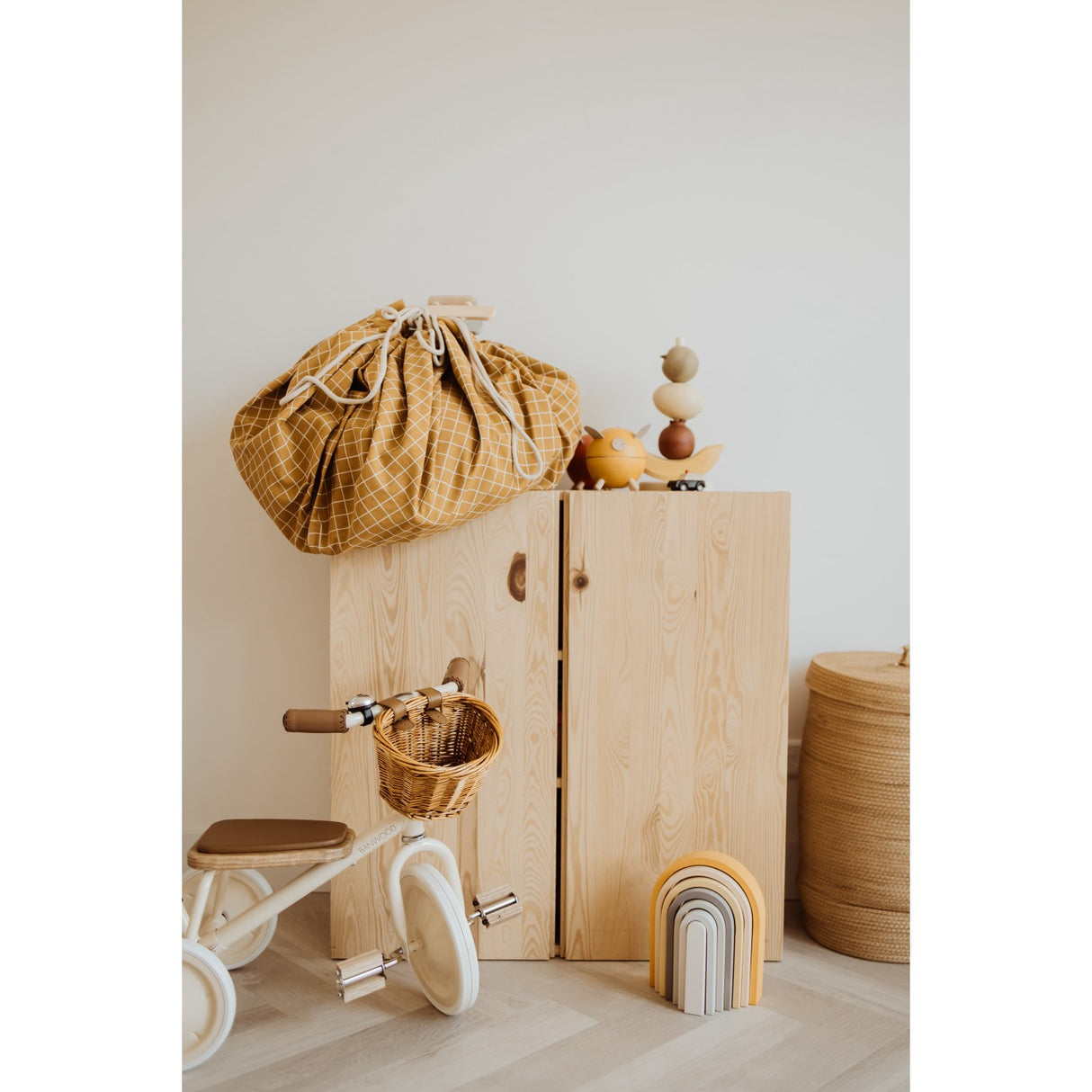 Play&Go Organic Grid Mustard 2-in-1 Lekteppe