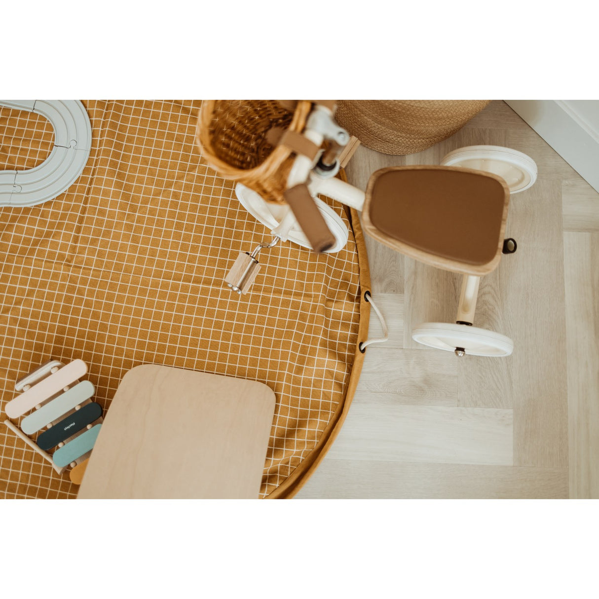 Play&Go Organic Grid Mustard 2-in-1 Lekteppe