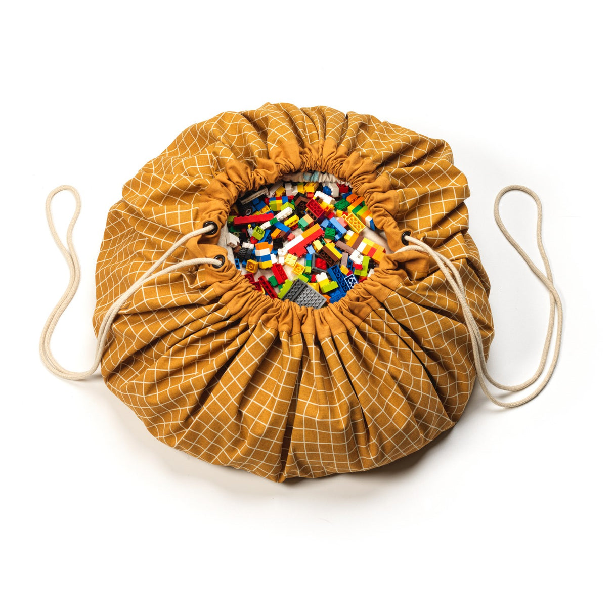 Play&Go Organic Grid Mustard 2-in-1 Lekteppe