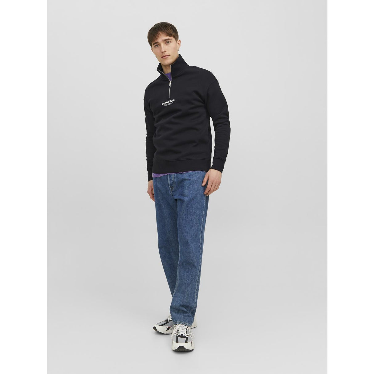 Jack & Jones Junior Black Jorvesterbro Sweat Quarter Zip Noos