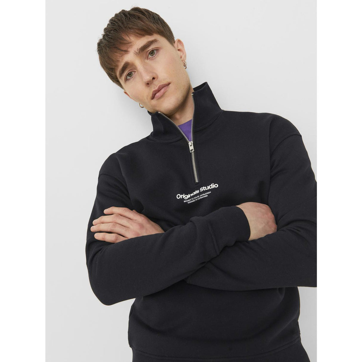 Jack & Jones Junior Black Jorvesterbro Sweat Quarter Zip Noos