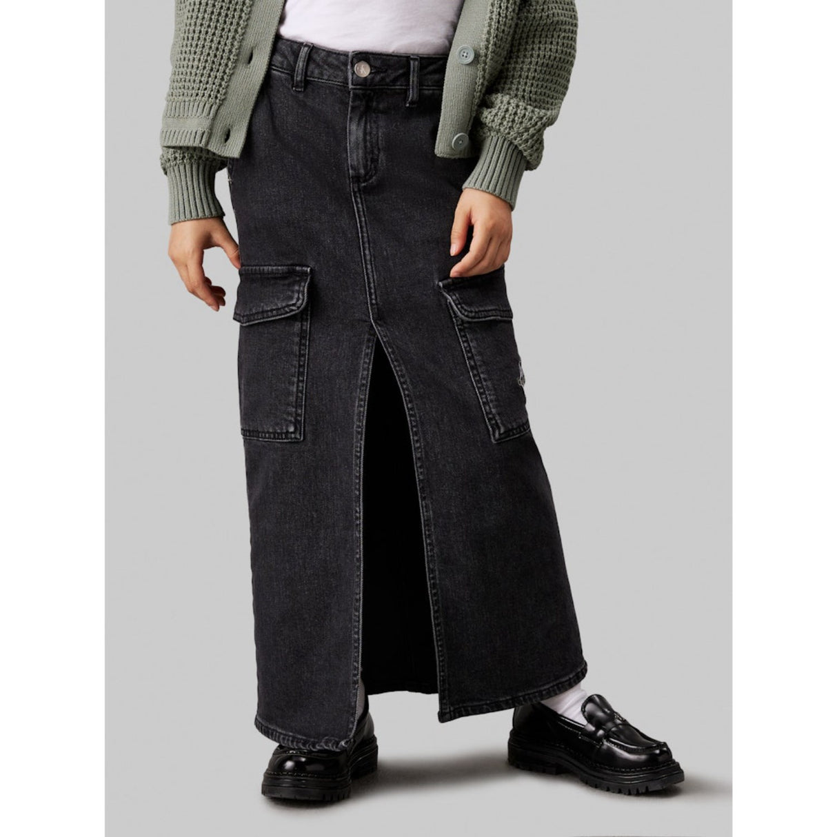 Calvin Klein Charcoal Grey Rgd Maxi Denim Skjørt