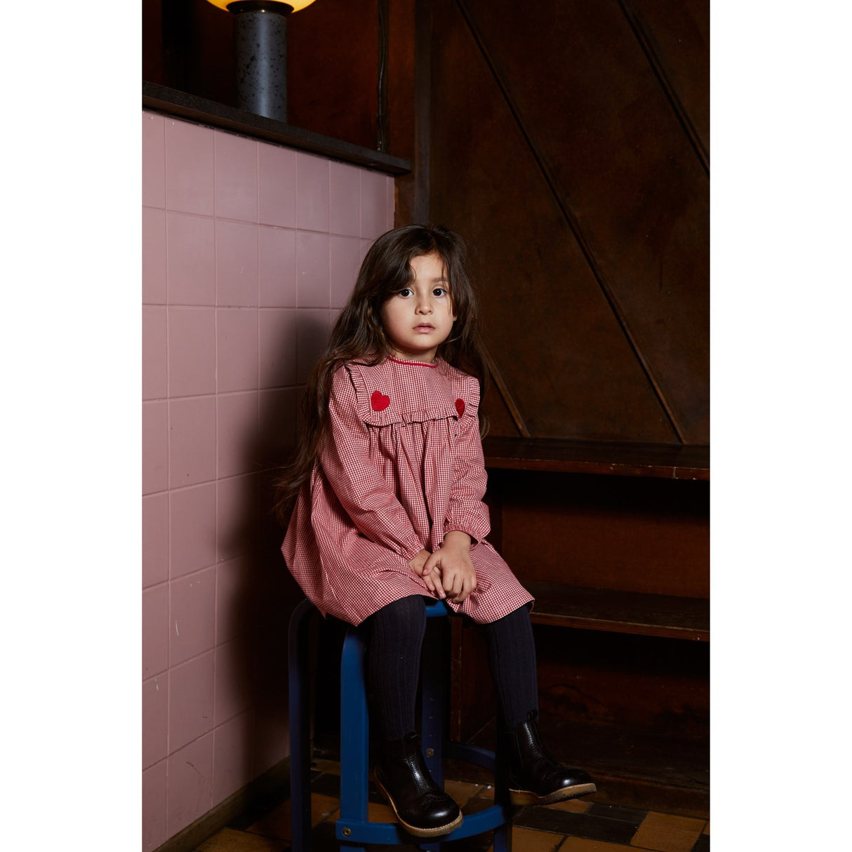 Copenhagen Colors x Luksusbaby Red Check Combi Check Kjole M. Hjerte Emb.