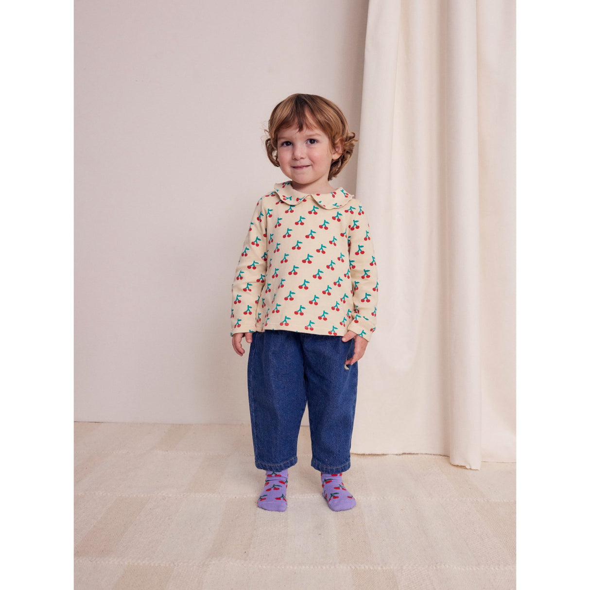 Bobo Choses White Cherry All Over Collar Bluse