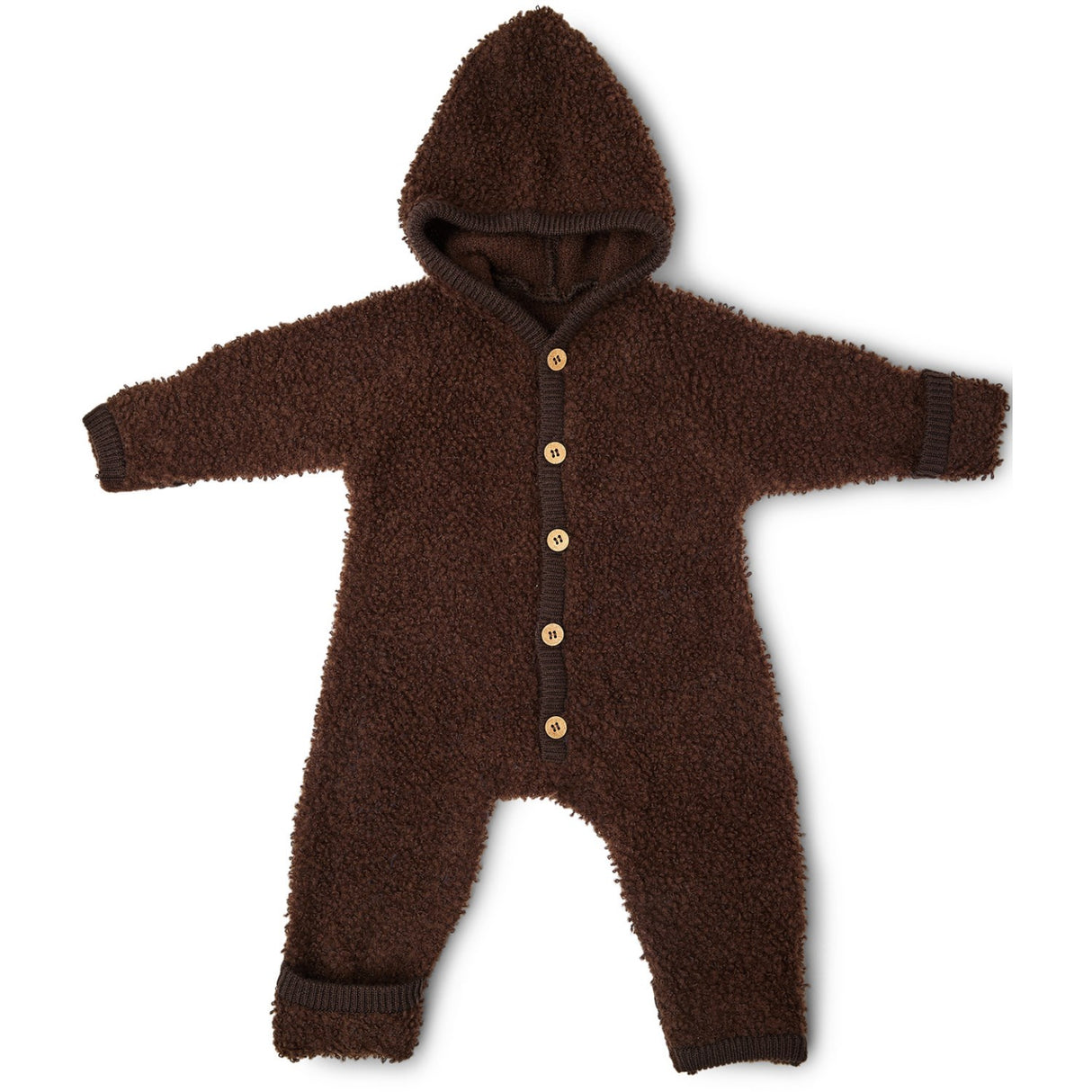 Smallstuff Brown Jumpsuit Bouclé Merinoull med Knapper og Hette