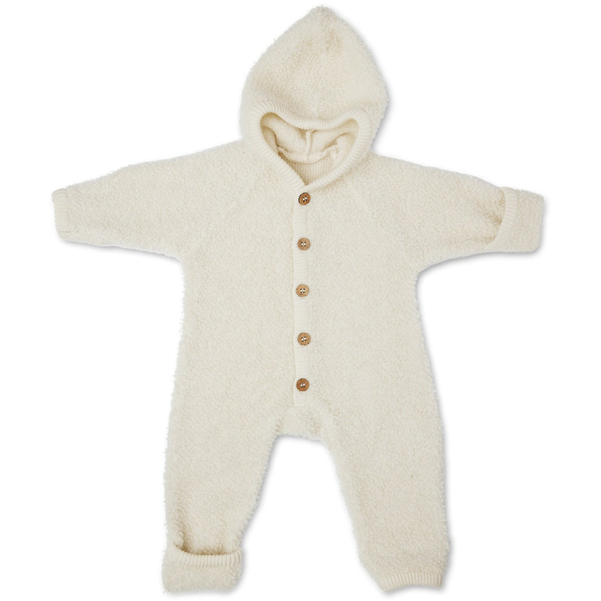 Smallstuff Off White Jumpsuit Bouclé Merinoull med Knapper og Hette