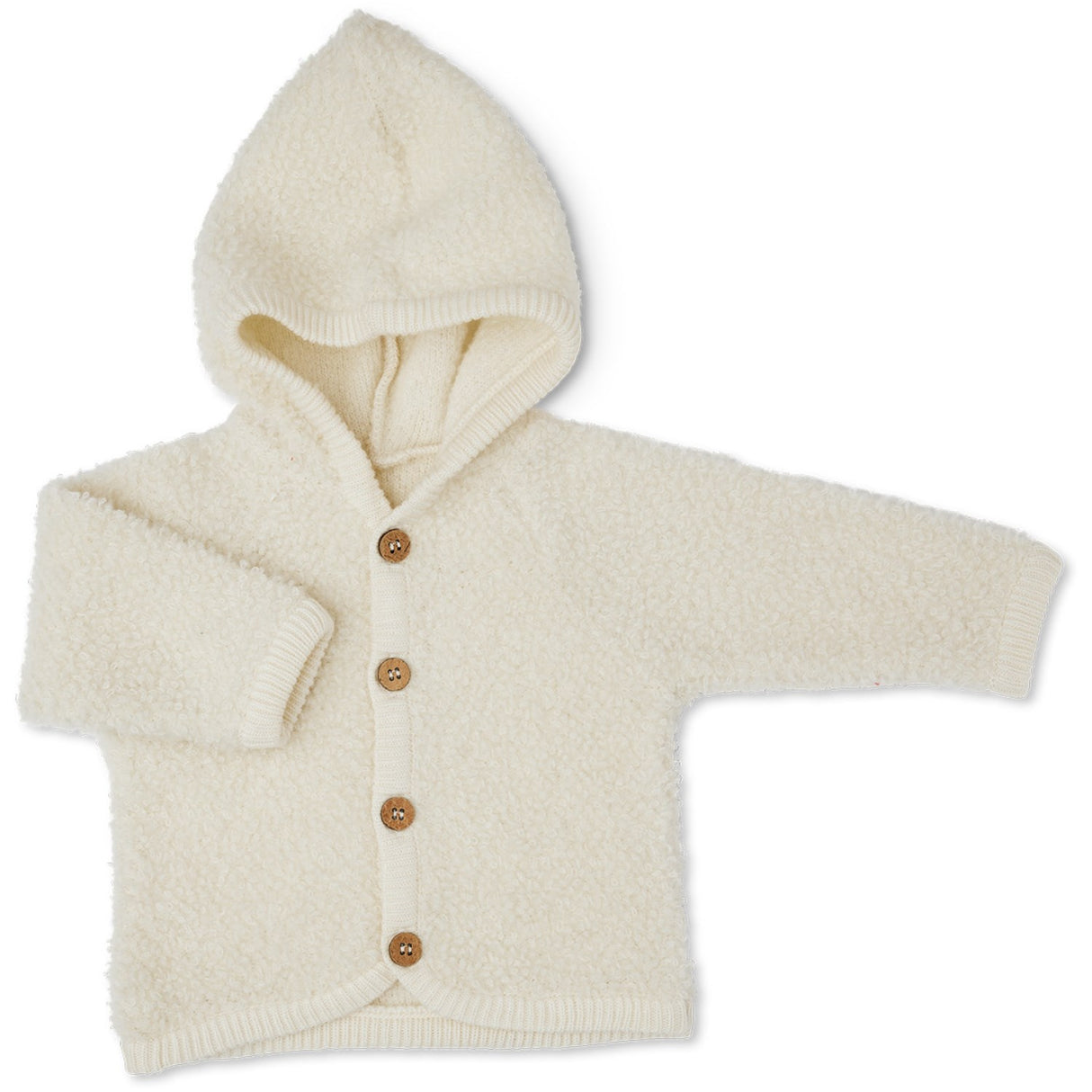 Smallstuff Off White Cardigan Bouclé merinoull med knapper og hette