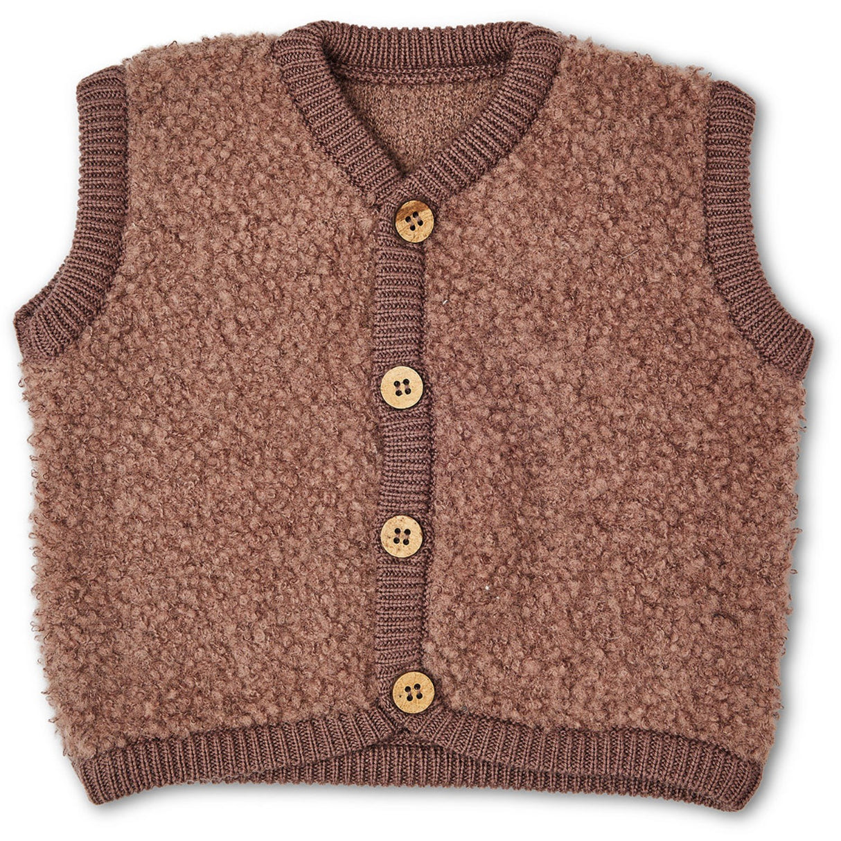 Smallstuff Rose Brown Vest Bouclé Merinoull med Knapper