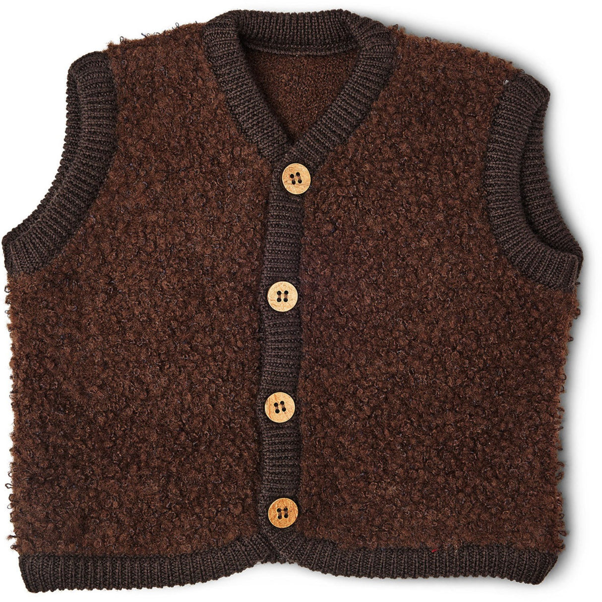 Smallstuff Brown Vest Bouclé Merinoull Med Knapper