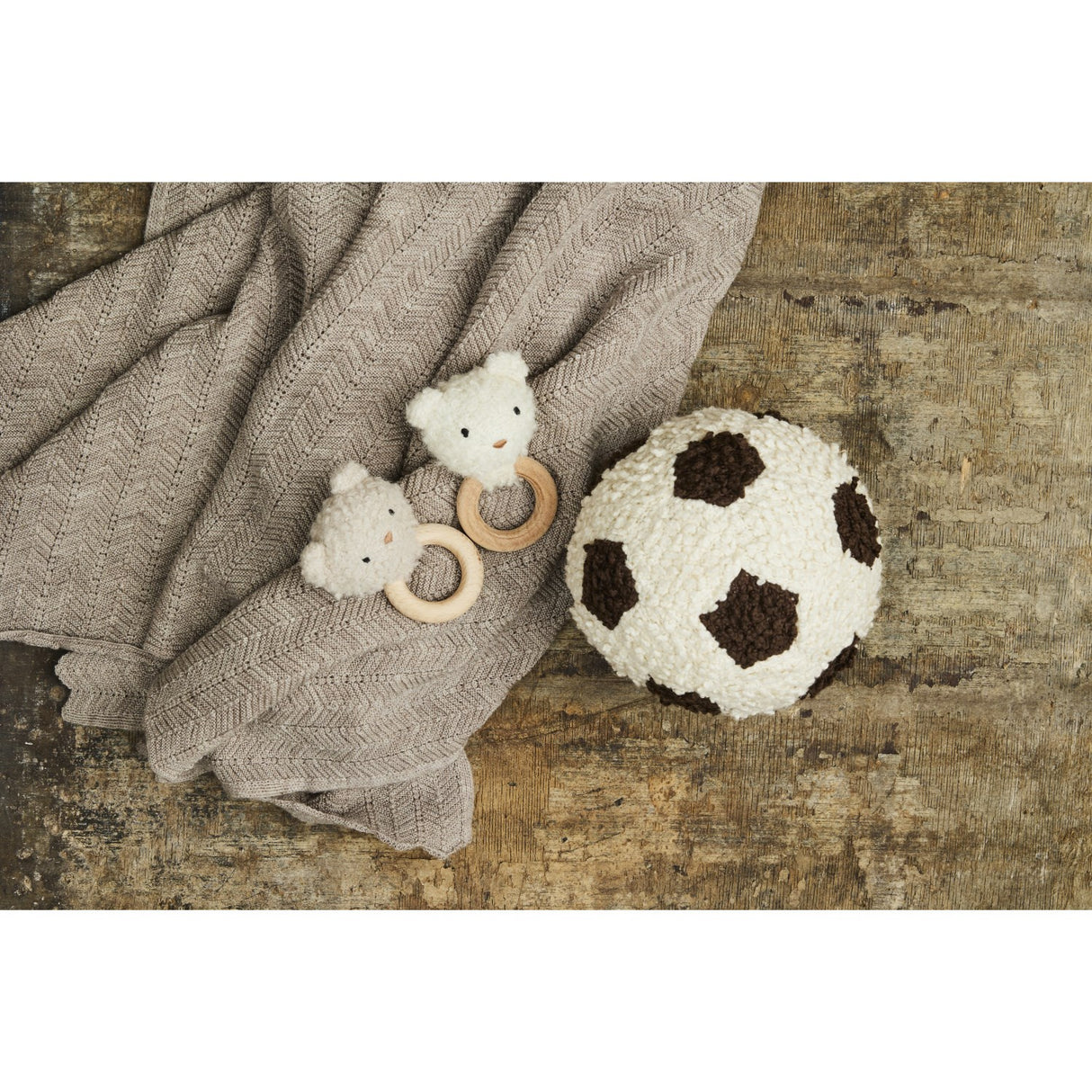 Smallstuff Off White/ Brown Strikket Fotball Bouclé