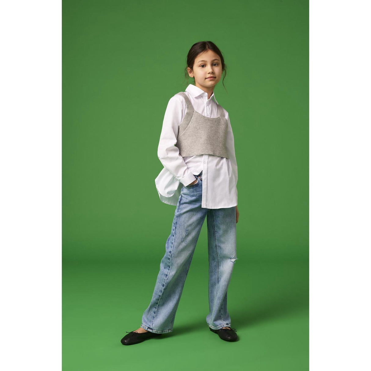 kids ONLY Cloud Dancer Zoe 2-delt skjorte med strikket vest