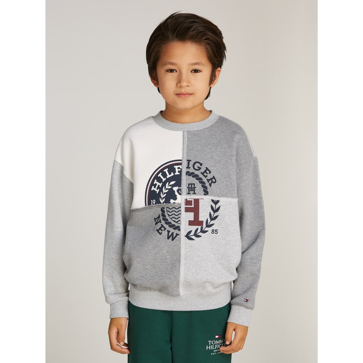 Tommy Hilfiger Grey Heather Mix Monotype Spliced Printed Cn Collegegenser