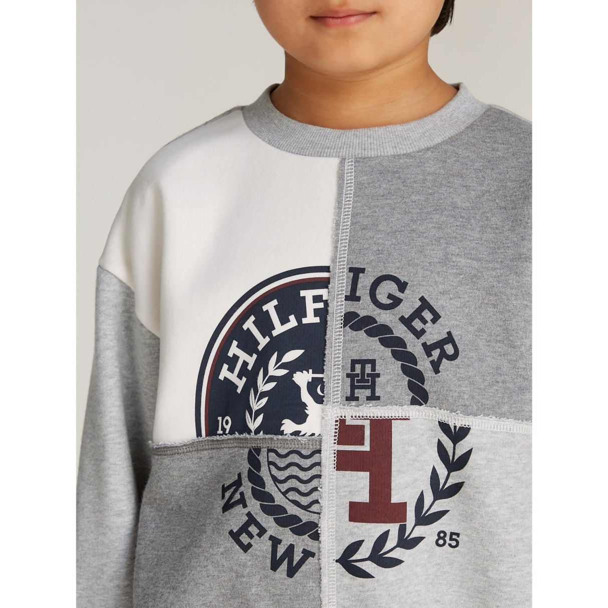 Tommy Hilfiger Grey Heather Mix Monotype Spliced Printed Cn Collegegenser