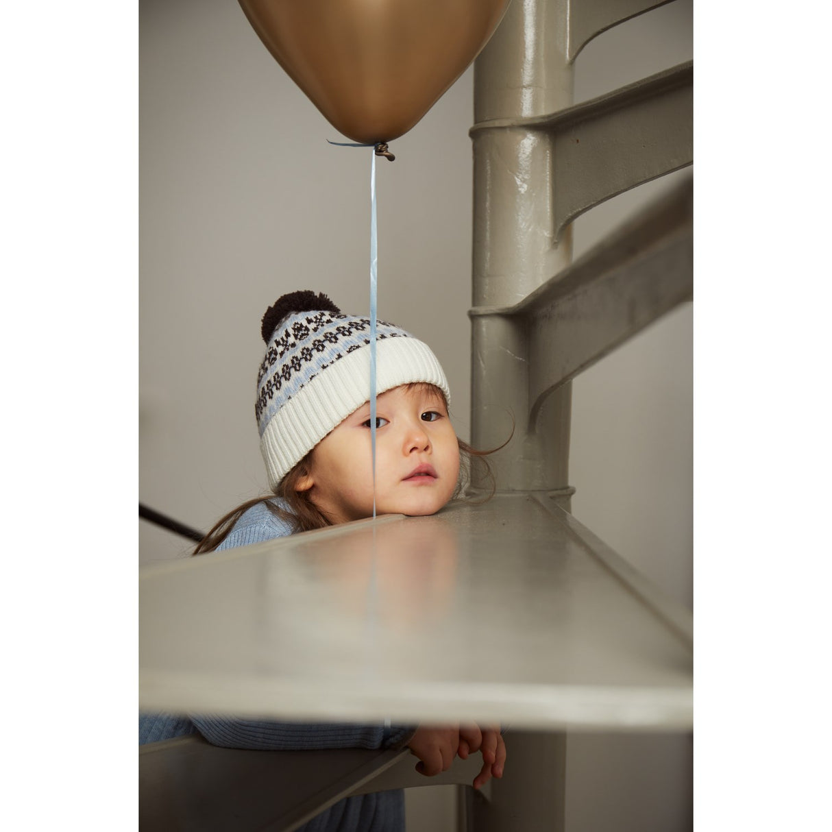 COPENHAGEN FARGER Dusty Blue Combi Merino Pattern Lue M. Pompom