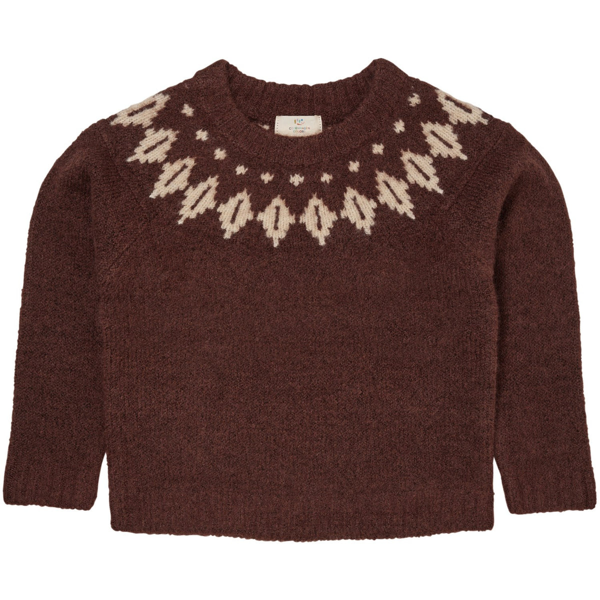 COPENHAGEN COLORS Dk Brun/Krem Kombi Island Bluse i ull