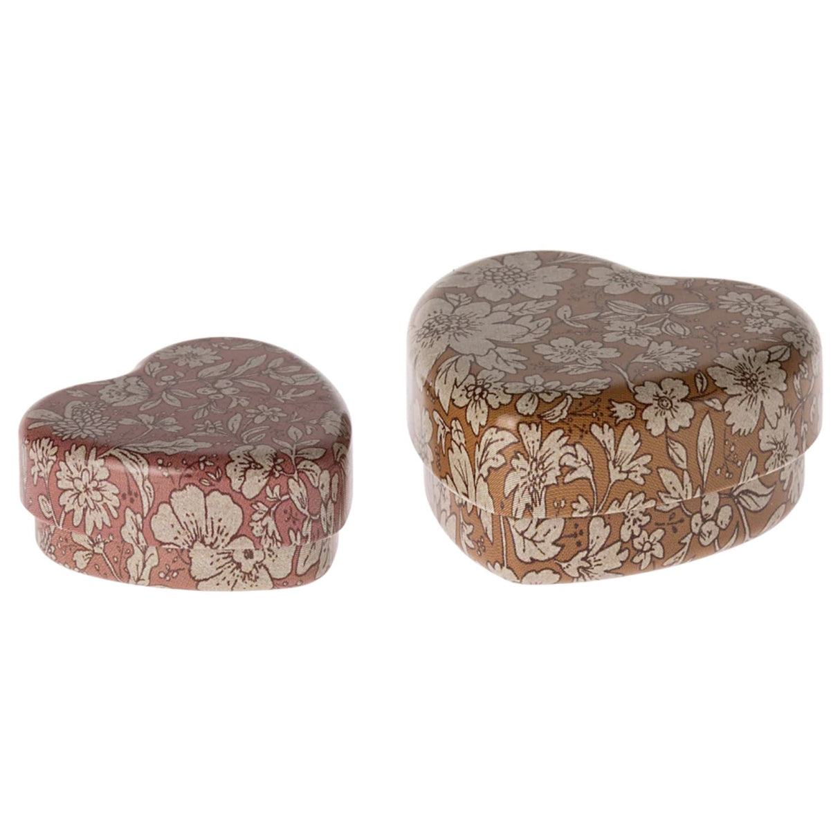 Maileg Hjerteboks i metall, 2 stk sett - Oker/Lyngblomst