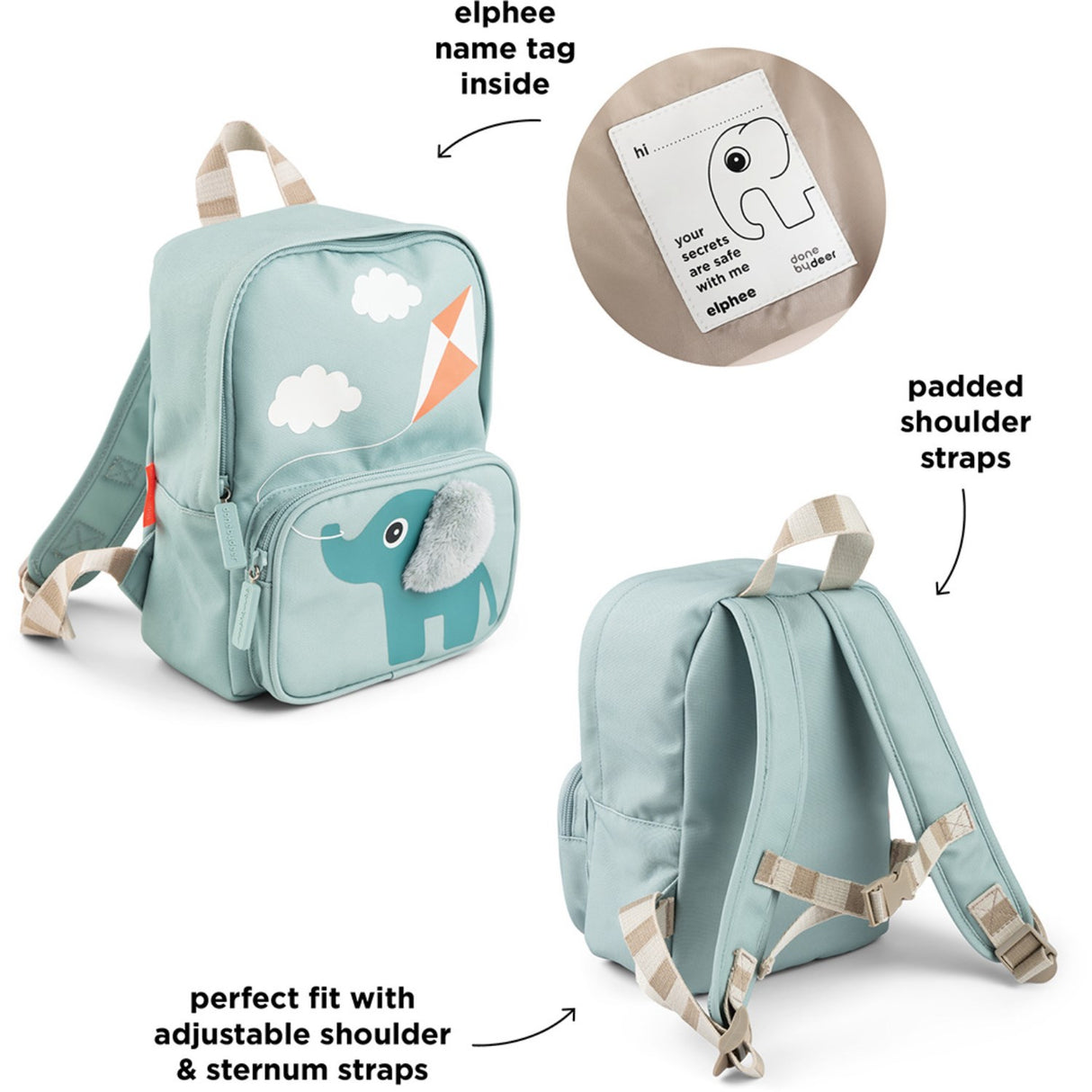 DonebyDeer Blue Canvas Barnas Ryggsekk Elphee