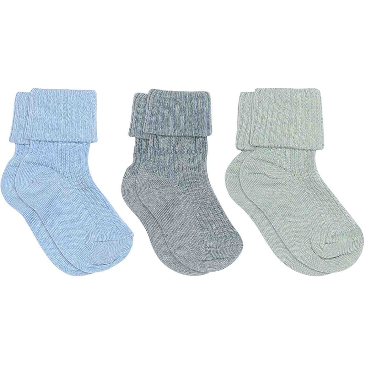 Mp Danmark Dusty Blue Cotton rib babysokker - 3-pakning